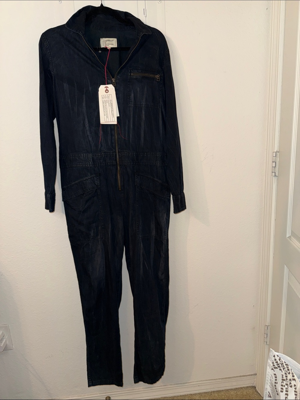 Current/Elliott Indigo Zip-Front Denim Jumpsuit